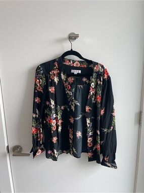 Amour Vert Floral Black Button Down Top